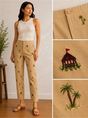 Talbots Palm Tree Embroidered Novelty Chino Pants Resort Coastal Preppy 10